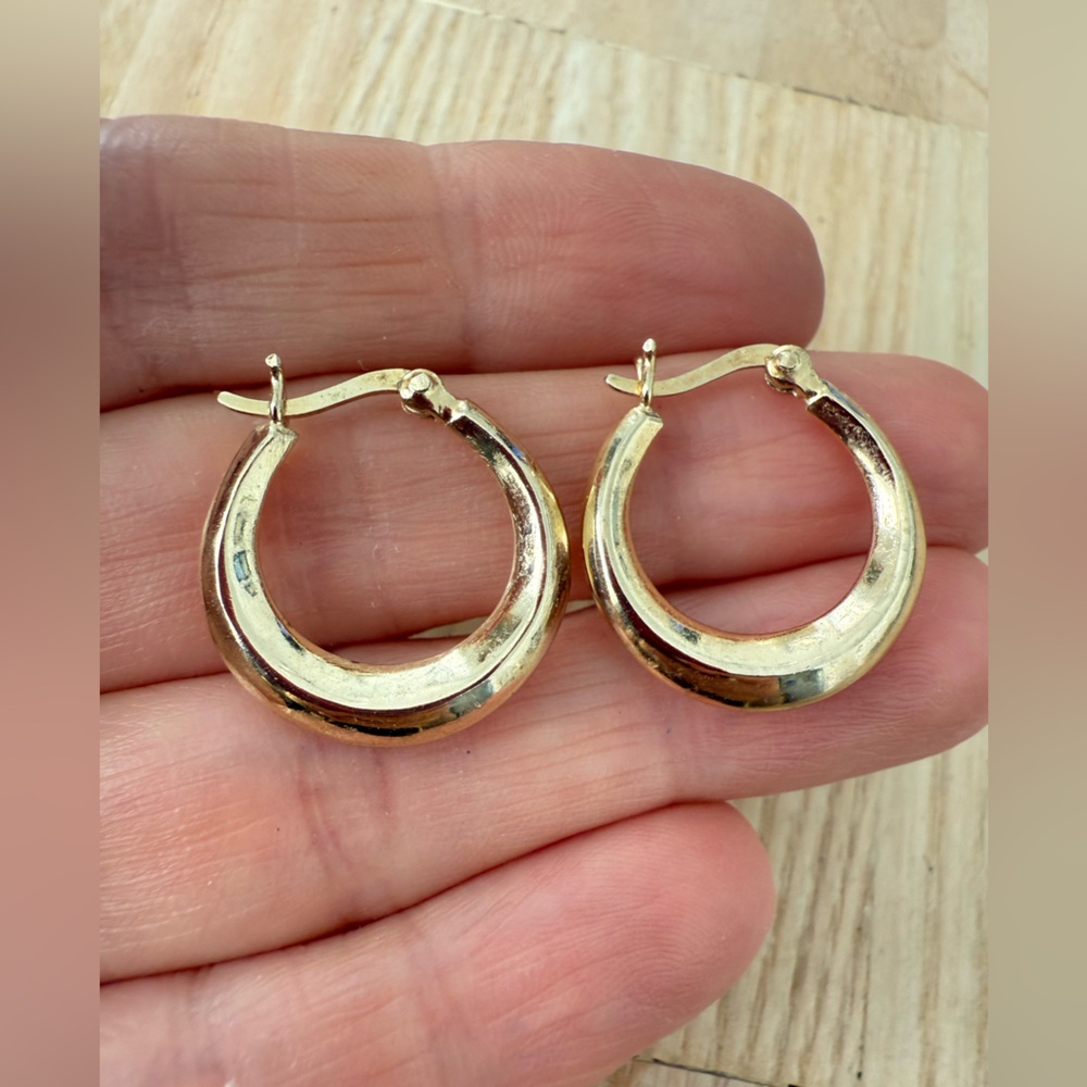 925 Sterling silver gold plate classic puffy hoop earrings
